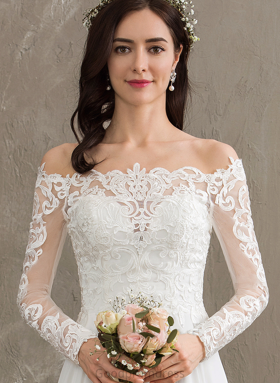 Lace Wedding Dresses A-Line Peggie Off-the-Shoulder Wedding Dress Chiffon Floor-Length