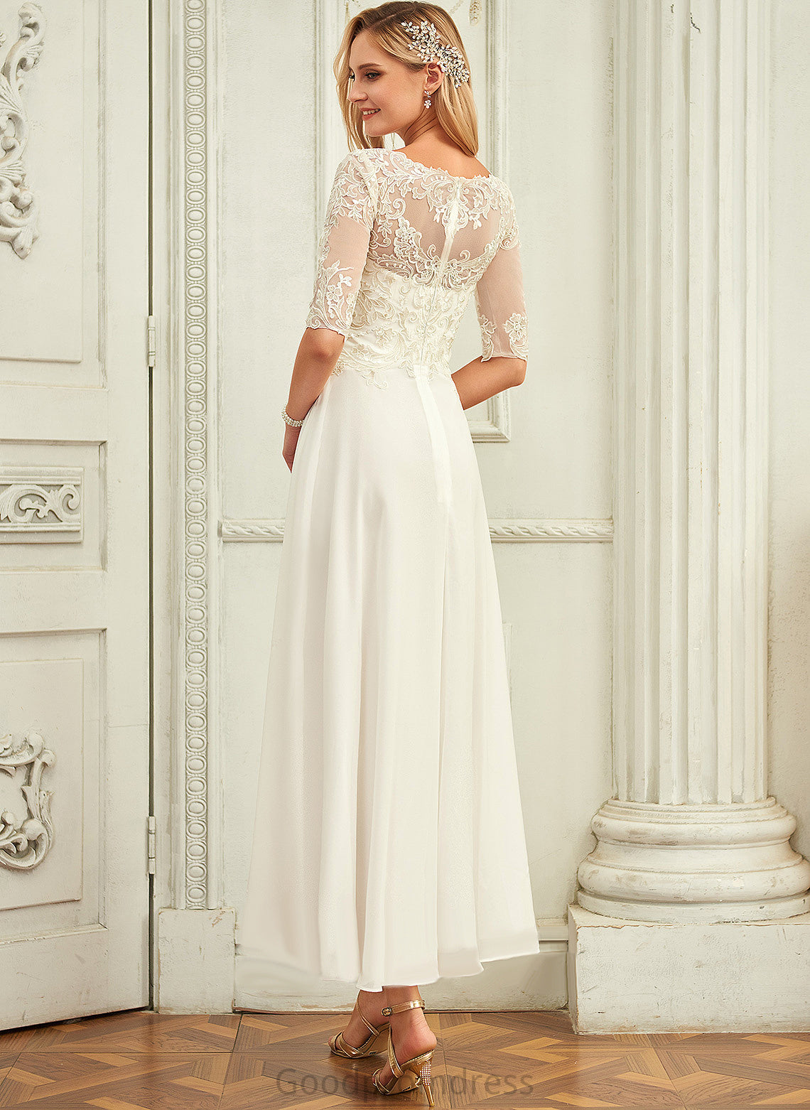 Dress Wedding Dresses Lace Sequins With Wedding Scoop Beading Rowan A-Line Chiffon Asymmetrical