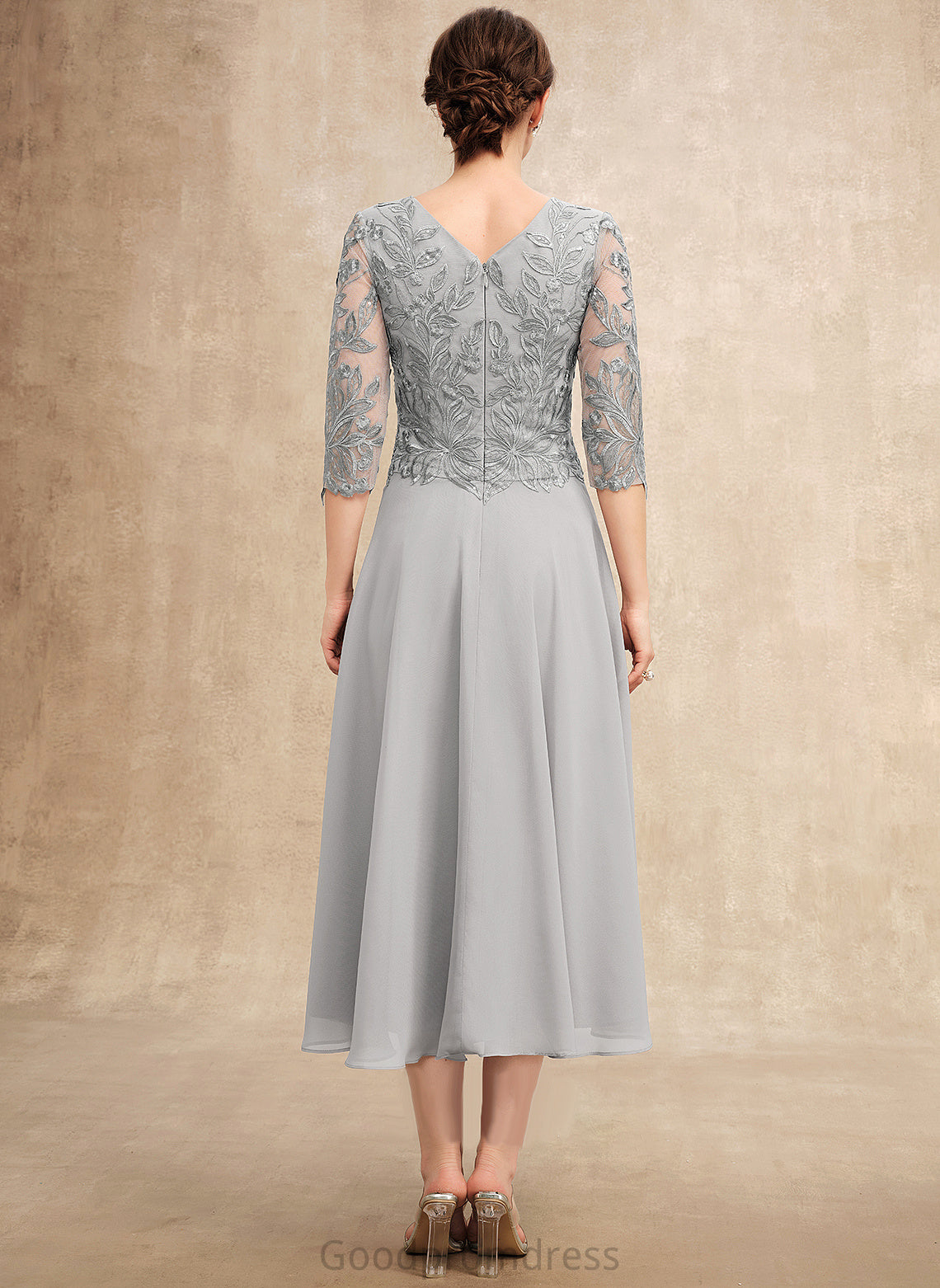 Bride Lace A-Line the Dress Jaelynn Mother of the Bride Dresses With Neck of Chiffon Sequins Scoop Mother Tea-Length
