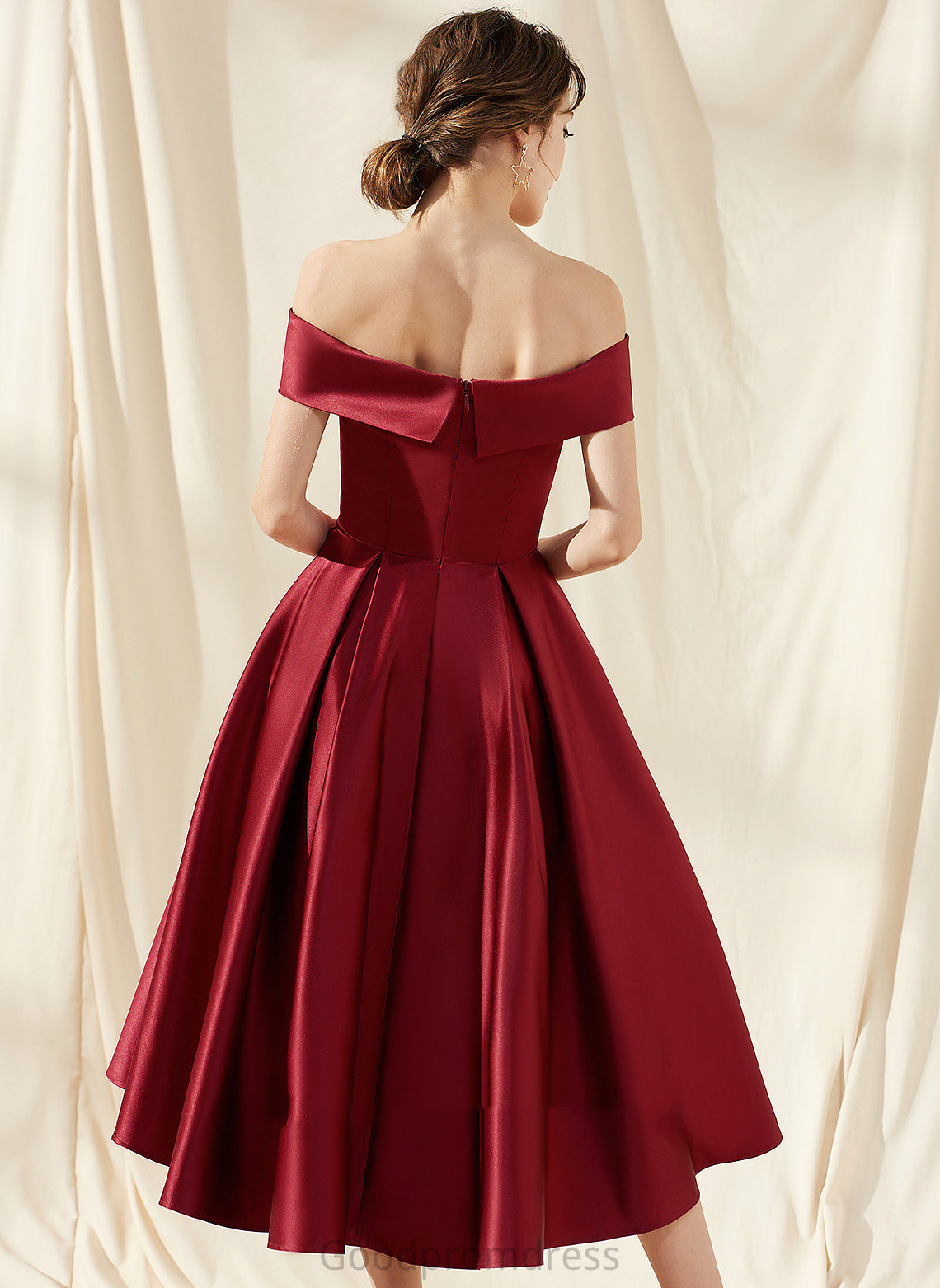 Dress Karli Asymmetrical Homecoming Dresses A-Line Pockets With Off-the-Shoulder Homecoming Satin