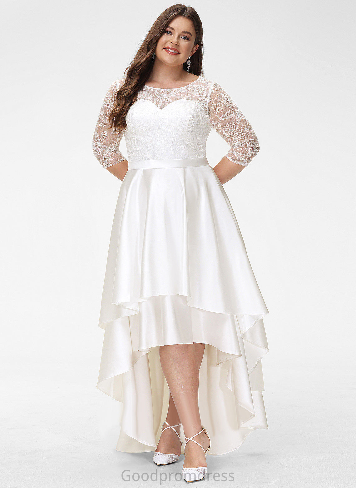 Dress Wedding Dresses A-Line Sonia Satin Wedding Lace Asymmetrical Scoop