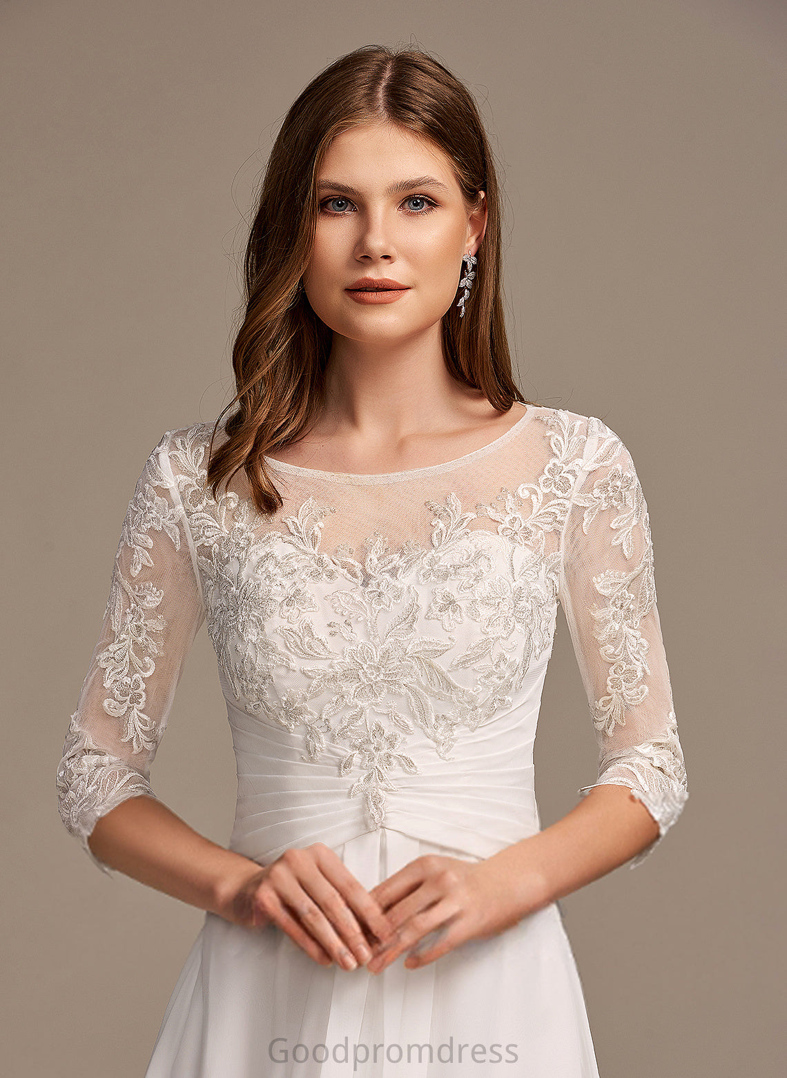 Lace Rylie Dress Wedding With Chiffon Asymmetrical Illusion Wedding Dresses A-Line