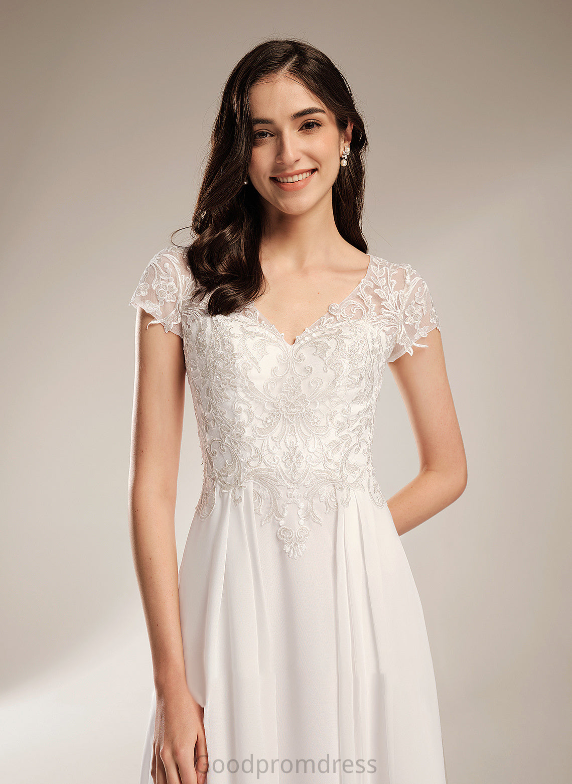 Dress Asymmetrical A-Line Wedding Dresses Summer Wedding Lace V-neck With