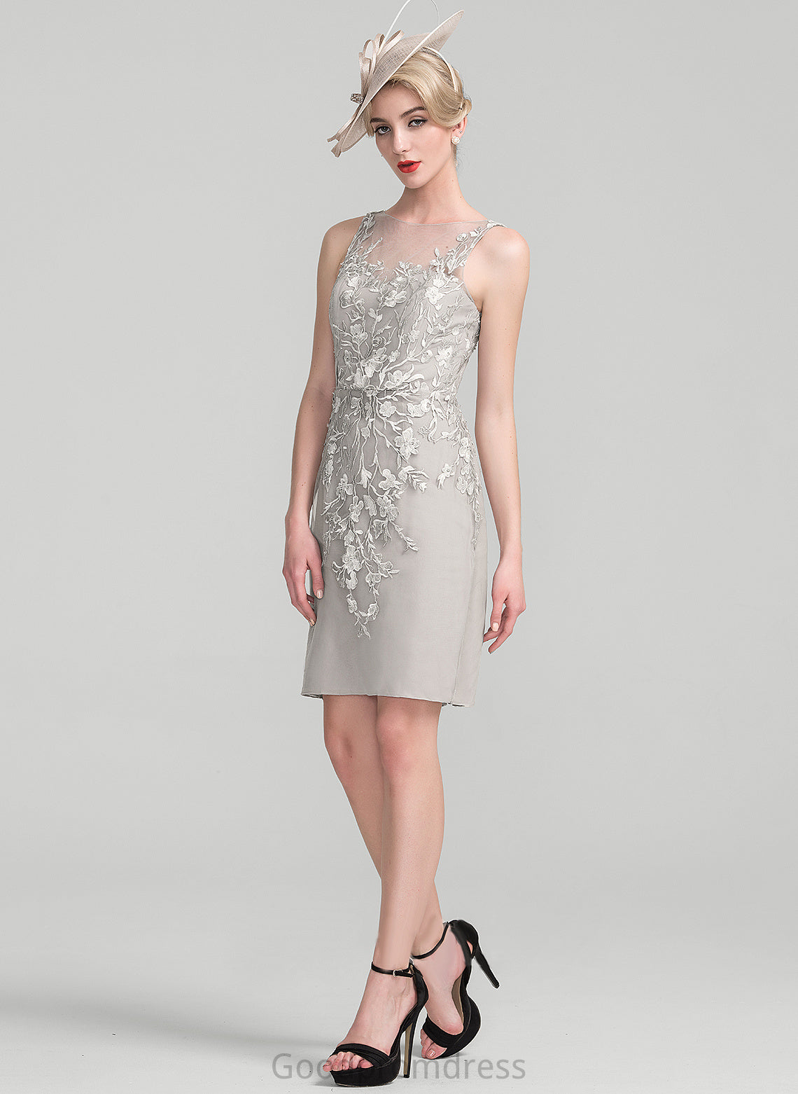 Beading Dress the Sequins Sheath/Column Knee-Length With Scoop Mother of the Bride Dresses of Lilliana Bride Mother Lace Neck Chiffon