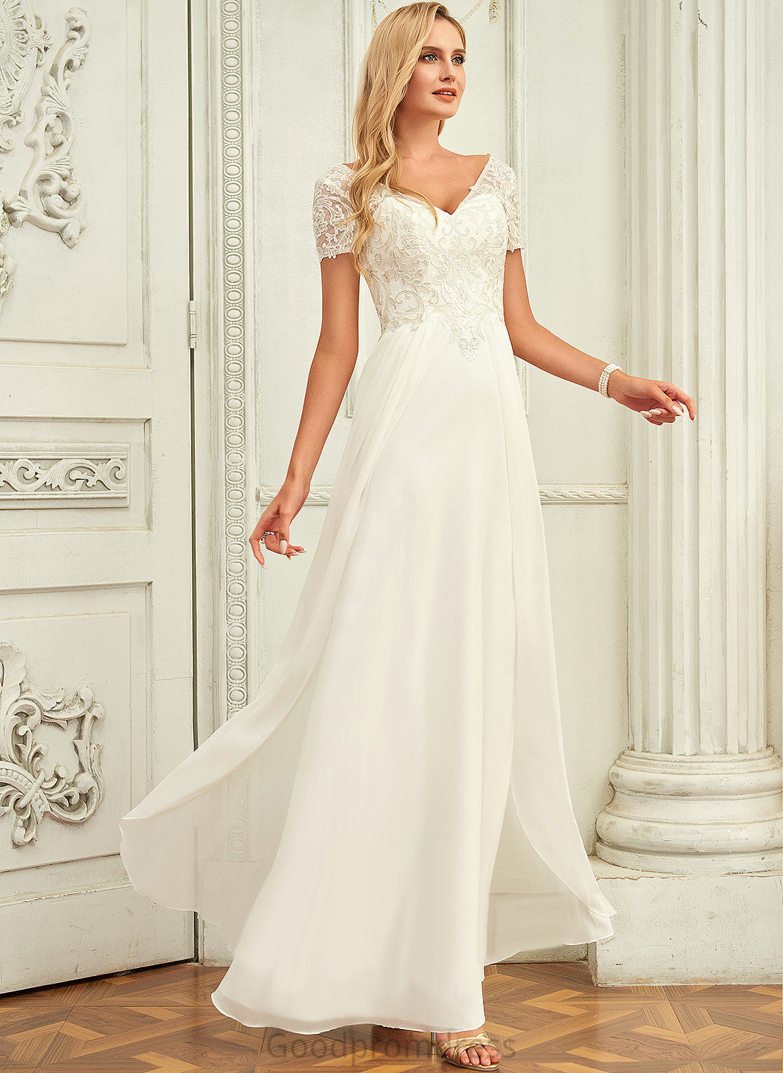 V-neck Chiffon Dress A-Line Kay Floor-Length Wedding Dresses Wedding