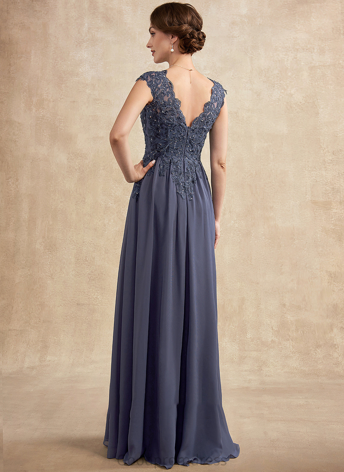 A-Line of With Floor-Length Beading Chiffon the Hayley Sequins Lace Dress Bride Mother of the Bride Dresses V-neck Mother