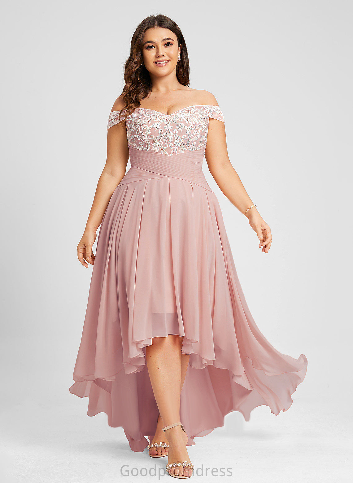 Skye With Pleated A-Line Asymmetrical Off-the-Shoulder Dress Chiffon Wedding Dresses Lace Wedding